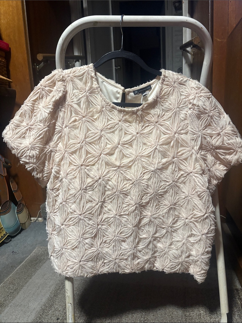 Adrianna Papell Blush Pink Floral Textured Short Sleeve Top